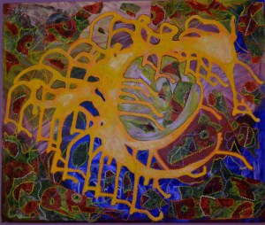 Ensoleillée, gomme réserve, acrylique, serviettes de table, polymère, 20"X24"