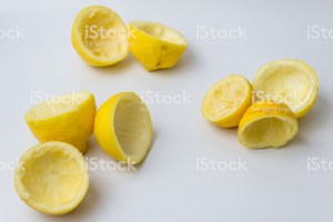 Squeezed lemon peels after making a fresh juice
